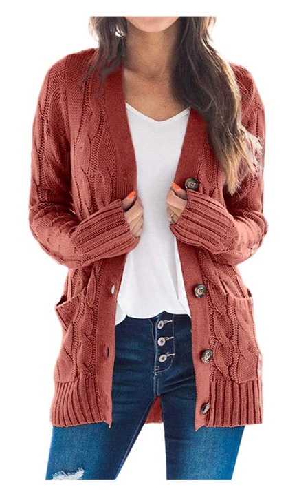 Női kardigán, Jormftte, őszi-téli, piros, poliészter, L INTL