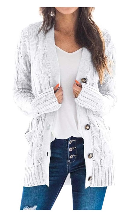 Női kardigán Jormftte, fehér, hosszú ujjú, 65% akril, 35% poliészter, XL INTL