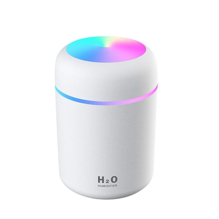 Umidificator de aer cu ultrasunete, difuzor aromaterapie cu lumini RBG, 2 moduri de functionare