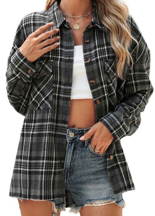 Női ingek, Jormftte, túlméretezett, alkalmi, szürke, hosszú ujjú