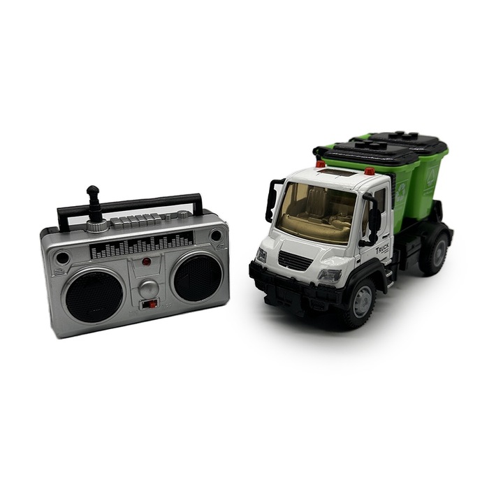 Радиоуправляем сметосъбиращ камион, Sanitation Truck, с 2 кофи за боклук, мащаб 1:64, 13 см, + 3 години, Vision XXI