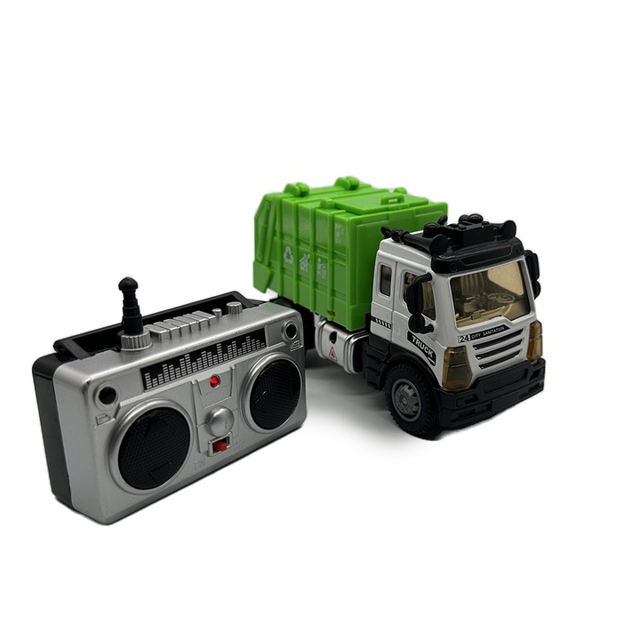 Szemeteskocsi rádiós vezérléssel, Higiéniai kamion, hulladékszállításhoz, méretarány 1:64, 13,5 cm, + 3 év, Vision XXI