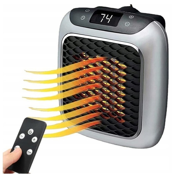 Elektromos légfűtő, hordozható, LED kijelzővel, távirányítóval, méretek 13X13 cm, teljesítmény 800W, fekete/szürke