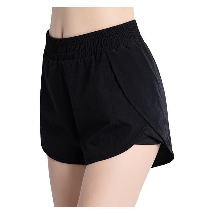 Női sportnadrág, Jormftte, rövid futónadrág zsebekkel, magas derék, fekete