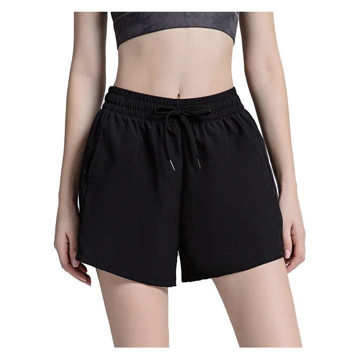 Jormftte sport rövidnadrág, magas derekú kialakítás, fekete, edzéshez és futáshoz