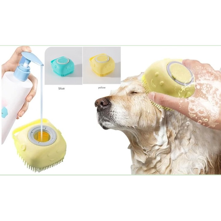 Set de 2 perii pentru baie si masaj animale, galben, 8x8cm