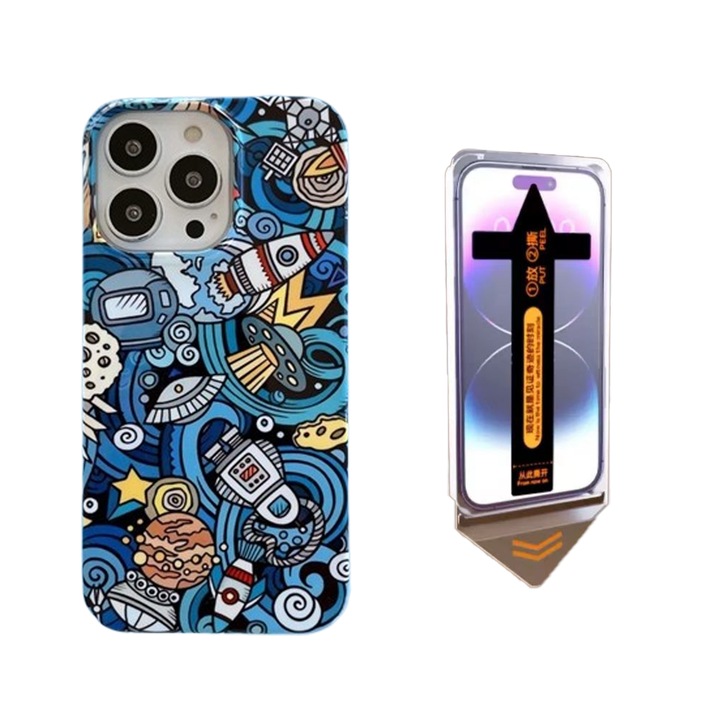 Husa telefon pentru iPhone 15 Pro, set cu protectie ecran, plastic, multicolor