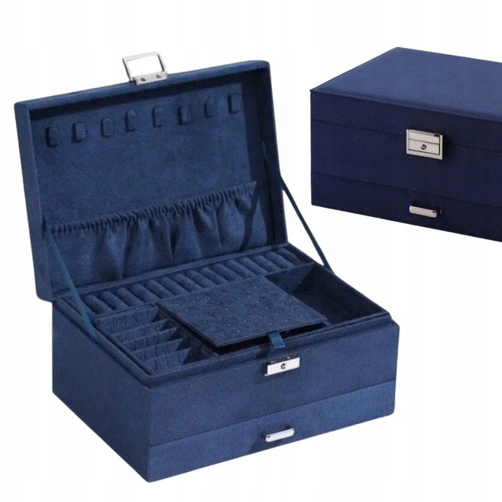 Cutie De Bijuterii, Korbi, F42, Incuietoare Cu Cheie, Compartimente Practice, Carlige Pentru Coliere, Inaltime 11 cm, Latime 24.5 cm, Adancime 17.5 cm, Albastru