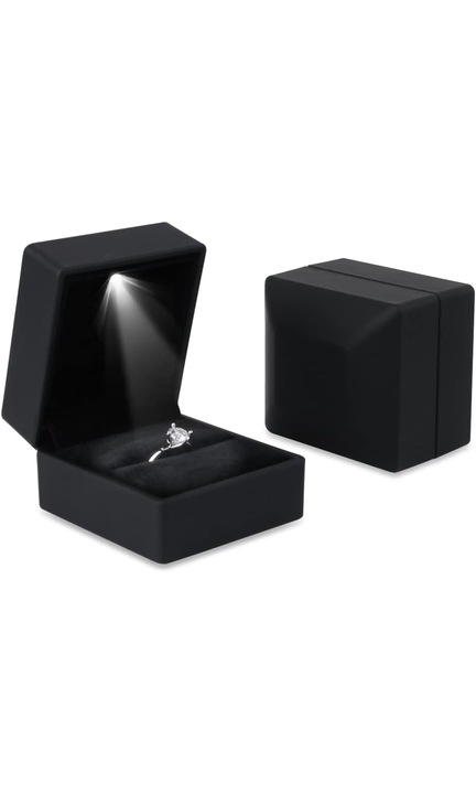 Cutie bijuterii cu led pentru verighete, inel logodna, miri, cercei culoare negru 5, 8cm x 6, 3cm x 5cm