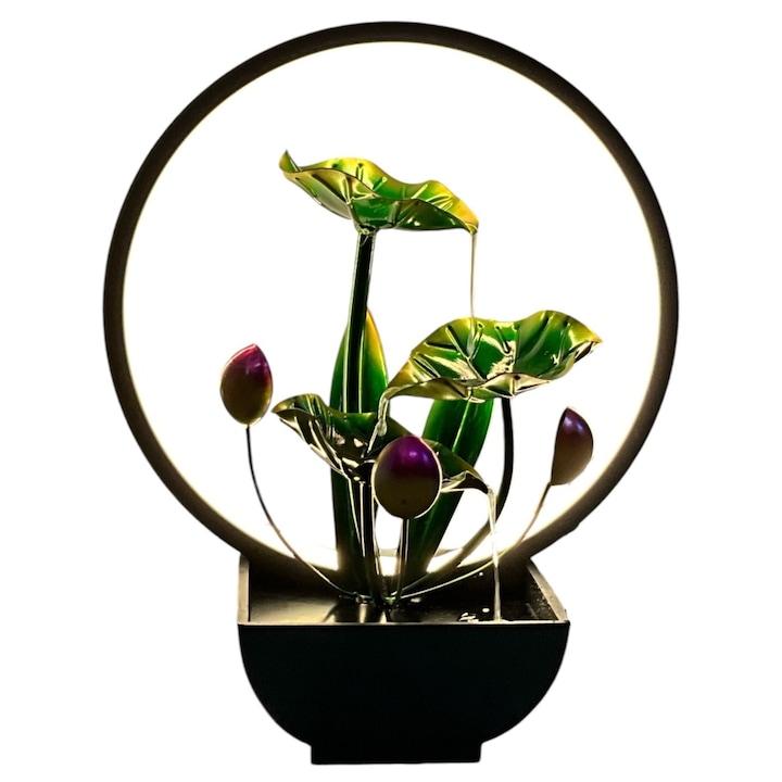 Fantana electrica cu flori si LED, verde, 30x25x13 cm, TY001