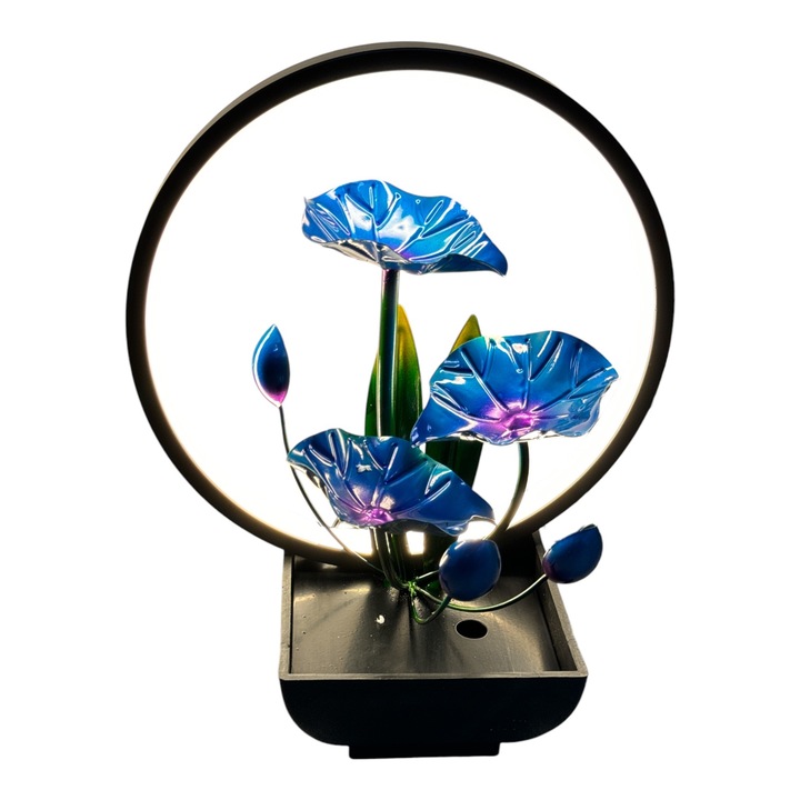 Fantana electrica cu flori si LED, albastru, 30x25x13 cm, TY001