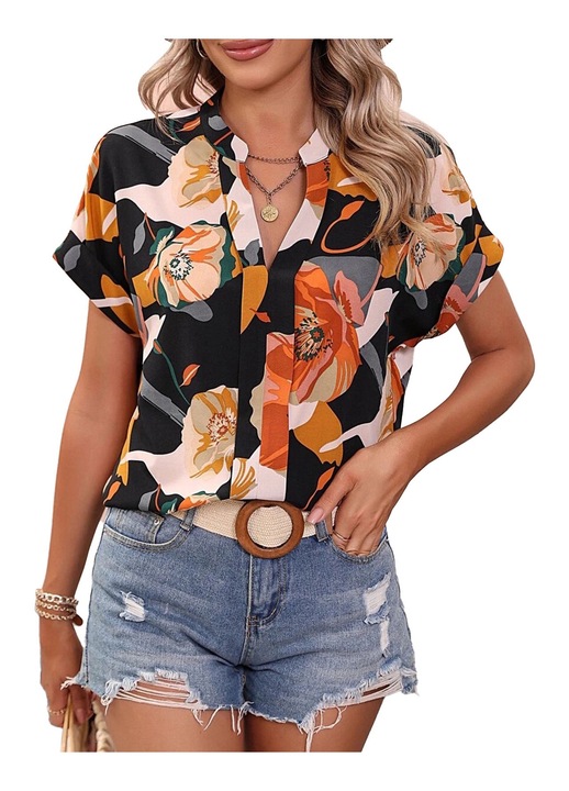 Jormftte alkalmi ing rövid ujjú, virágmintás, többszínű, poliészter, XL INTL