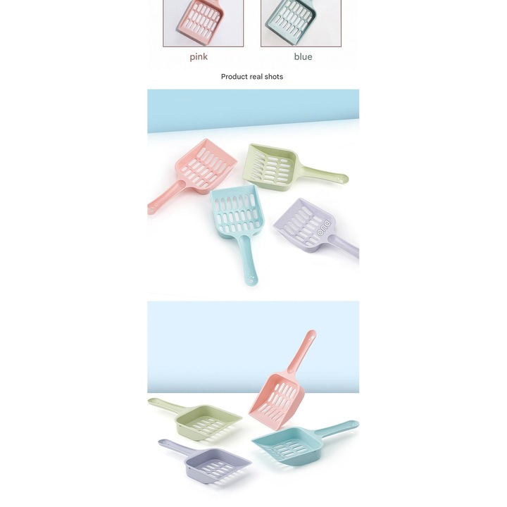 Set de 4 lopatele din plastic pentru pisici, usor de curatat, multicolor, 20x8.5x1cm