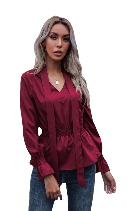 Női ing, Jormftte, vintage gallérral és fodrokkal, piros, poliészter