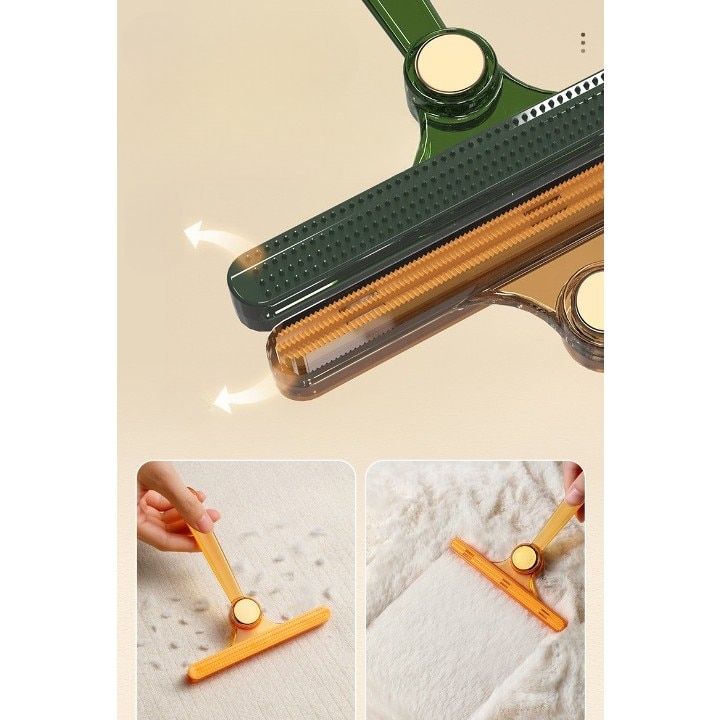 Perie de Indepartare a Scamelor, pentru Haine si Par de Animale, cu Doua Fete, Manual, Multifunctional, 12x14.5 cm, Accesoriu pentru Casa, Portocaliu