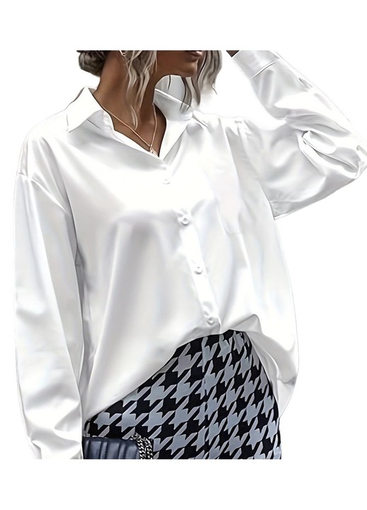 Jormftte női ing oversize elegáns fehér hosszú ujjú zsebbel