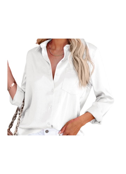 Női ing, Jormftte, V-nyakú, hosszú ujjú, zsebbel, fehér, kényelmes anyag