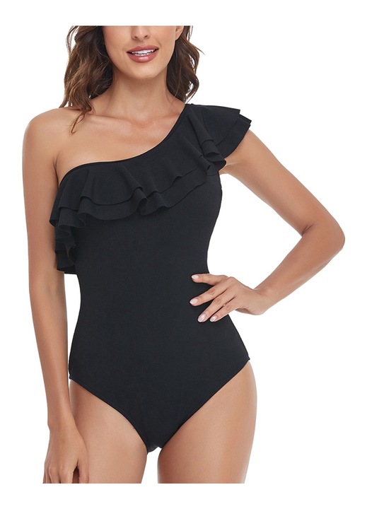 Női fürdőruha, Jormftte, aszimmetrikus, poliészter, Fekete