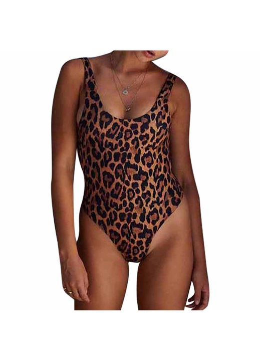 Női fürdőruha Jormftte, leopárdmintás, ujjatlan, fekete/barna