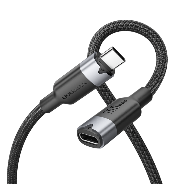 USB-C 3.2 Type-C Extension Cable, VENTION, 10Gbps, 100W Max, Supports 4K@60Hz High Definition Screen Projection, черен, 0,5m