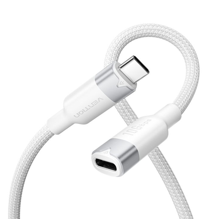 USB-C 3.2 Type-C Extension Cable, VENTION, 10Gbps, 100W Max, Supports 4K@60Hz High Definition Screen Projection, White, 0.5m