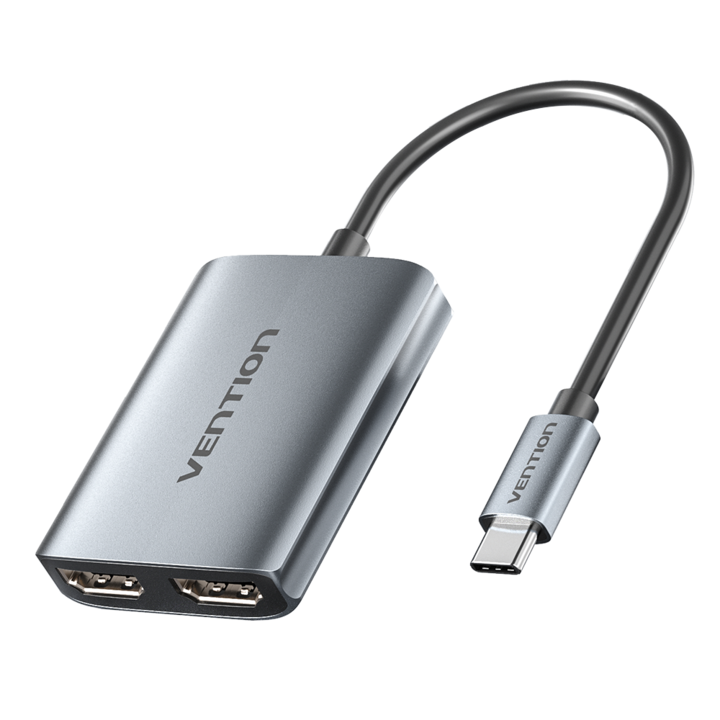 MST адаптер от USB-C към двоен HDMI, VENTION, 4K@30Hz/1080P@60Hz, 0.15m, сив