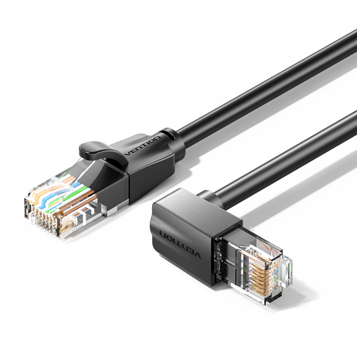 Ethernet кабел Cat6 UTP прав ъгъл, VENTION, 1 Gbps и 250 MHz, PVC, черен, 8 м