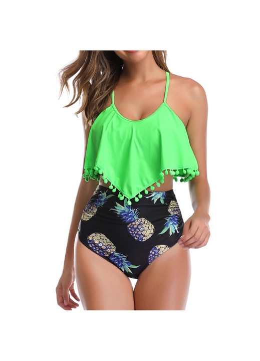 Jormftte női kétrészes fürdőruha, magas derék, poliészter, többszínű