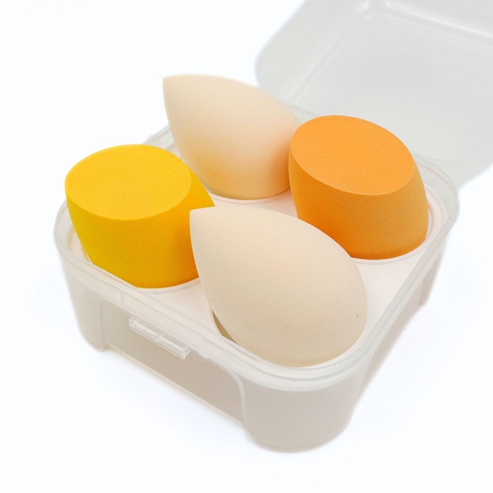 Set de Bureti de Machiaj, Blender de Frumusete Multicolor pentru Lichide, Creme si Pudre, Fara Latex, Extra Moale, Pentru Utilizare Umeda si Uscata, 4 Piese