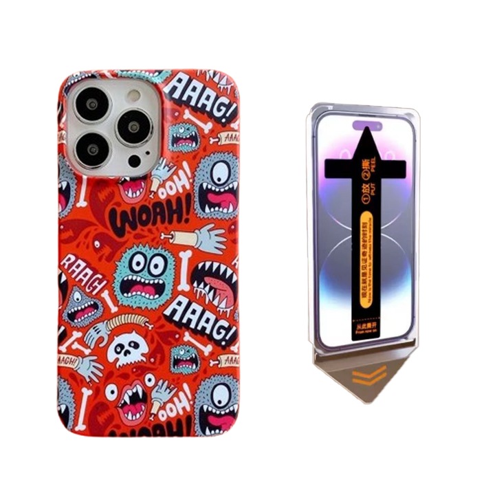 Husa telefon pentru iPhone 15 Pro, plastic, protectie la cadere, set cu protectie ecran