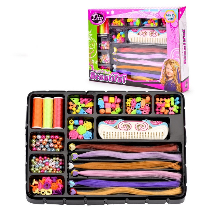 Set pentru coafat cu aparat de impletit parul Mixbo, 16 piese, multicolor