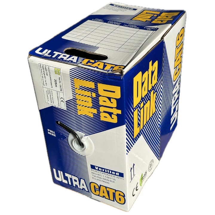 Cablu UTP Cat 6 exterior, DataLink, Cupru 100%, LLDPE, rezistent la UV, rola 305m