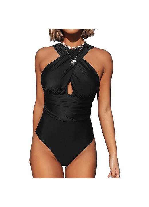 Női egyrészes fürdőruha, Jormftte, keresztpántos, fekete