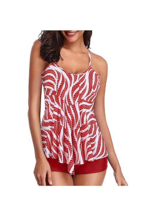 Női fürdőruha Jormftte, poliészter/elasztán, réteges fodrokkal, piros/fehér
