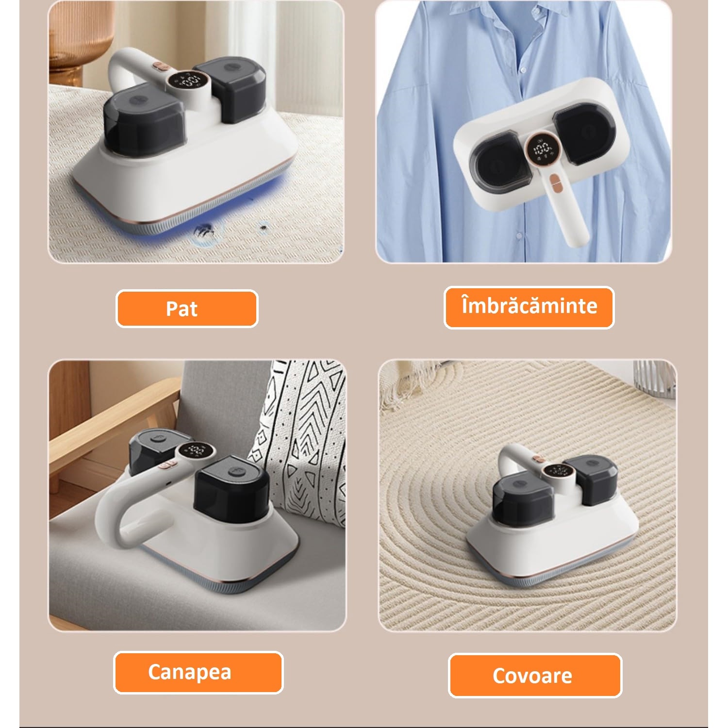Aspirator Anti-Acarieni UV-C, Tehnologie Avansata, Filtrare HEPA, Putere Mare de Aspirare, Ultrasunete pentru Curatare Profunda a Saltelelor, Eliminand Acarienii, Bacteriile, Alergenii, Design Ergonomic, Siguranta Garantata, Functionare Fara Fir