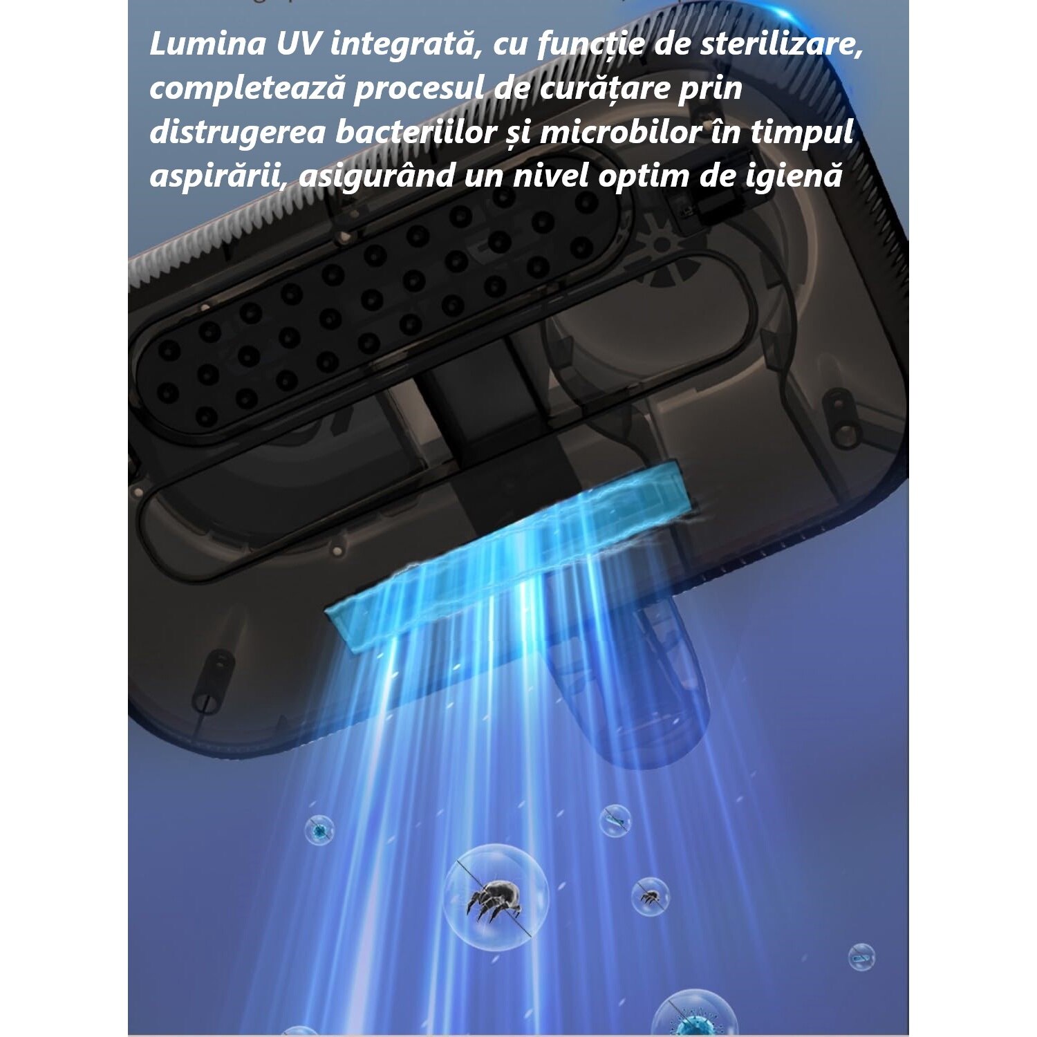 Aspirator Anti-Acarieni UV-C, Tehnologie Avansata, Filtrare HEPA, Putere Mare de Aspirare, Ultrasunete pentru Curatare Profunda a Saltelelor, Eliminand Acarienii, Bacteriile, Alergenii, Design Ergonomic, Siguranta Garantata, Functionare Fara Fir