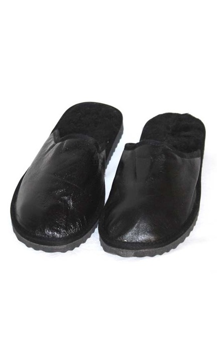 Papuci de casa barbati, Piele, Negru, 45