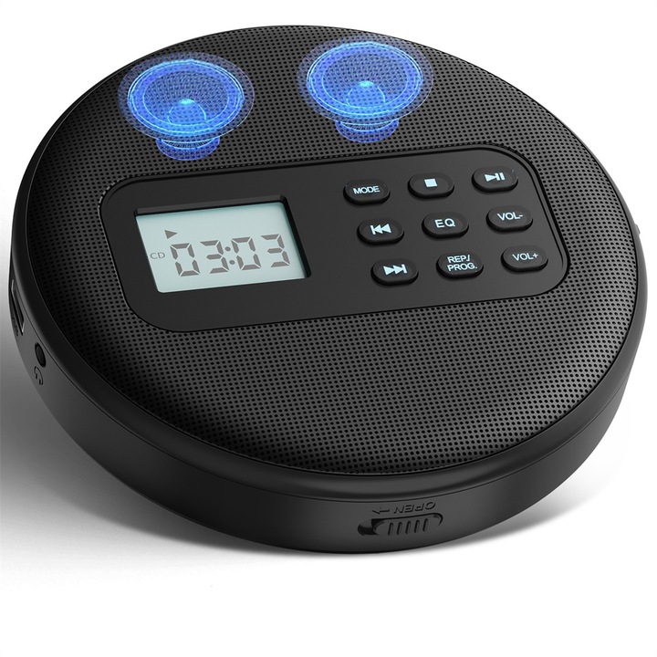 Mmgoqqt Blu-Ray плейър, Bluetooth, преносим, с LCD дисплей, поддържа CD и MP3, черен