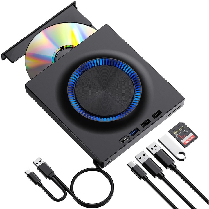 Mmgoqqt Blu-Ray плейър, USB 3.0, четец на карти, ултра плосък дизайн, 1,8 cm