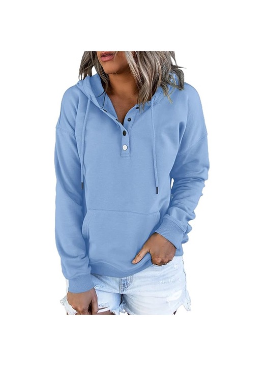 Női pulóver, elöl gombos, hosszú ujjú, őszi, téli, kék felső (XL)