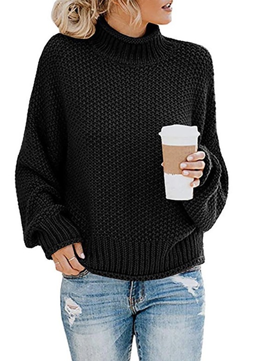 Női pulóver, Jormftte, kötött, fekete, puha anyag