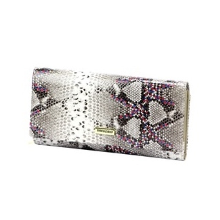 Portofel dama Gregorio, piele naturala, design piele de sarpe, 20 compartimente pentru carduri, culoare neagra