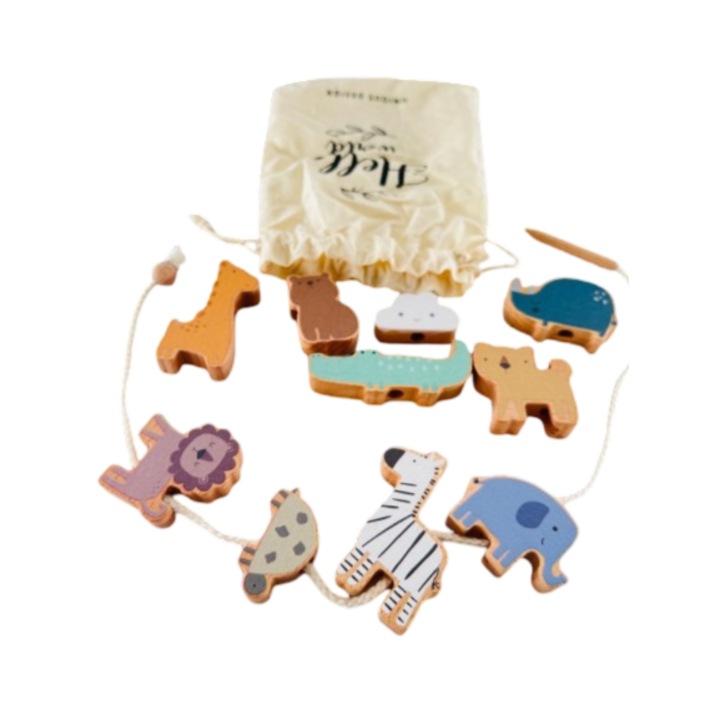 Jucarie de insirat Montessori Mixbo, animale, lemn, 11 piese, 3 ani +, multicolor