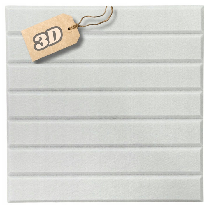 Panou tapitat Marvit pentru decor 3D al peretilor, autoadeziv si acustic, dimensiuni 30 x 30 cm, model cu benzi, ideal pentru living, dormitor sau birou, reduce zgomotul si ofera un decor elegant, culoare alb durabil si modern
