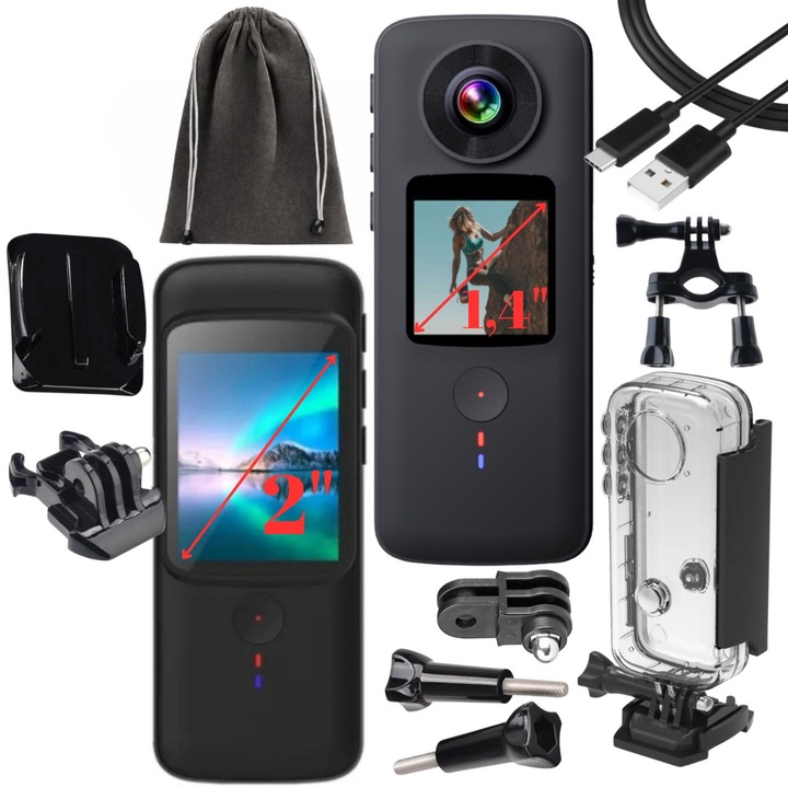 Camera video sport Wifi SMARTIC®, UltraHD 4K/30FPS/20MP, Unghi Reglabil 170°, IP67 Waterproof, Dual Color Screen, Super Wide, Stabilizare imagine, Slow Motion, time-lapse, baterie 1800 mAh, negru