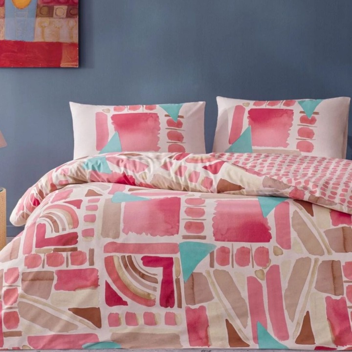 Dupla ágynemű, 100% ranforce pamut, lepedő gumival 160x200 cm, 4 db, TAC, Holden Pink