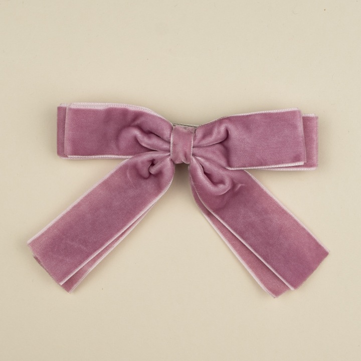 Agrafa pentru fetite cu fundita dubla din catifea, clama de par - Lavender