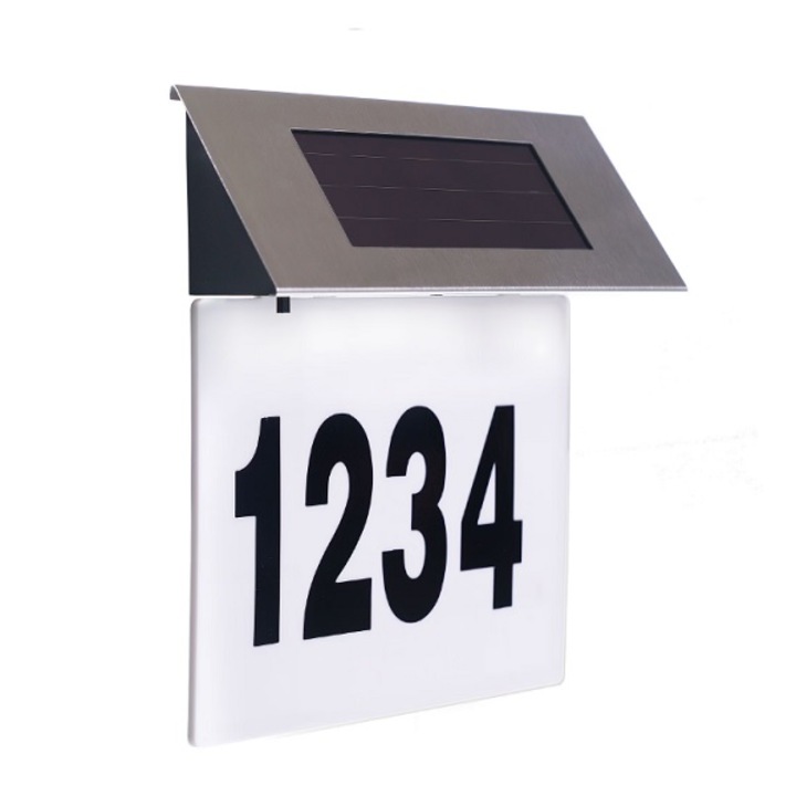 Házszám, Coshop, napelemes töltéssel, 4 LED, acél, 17x13 cm