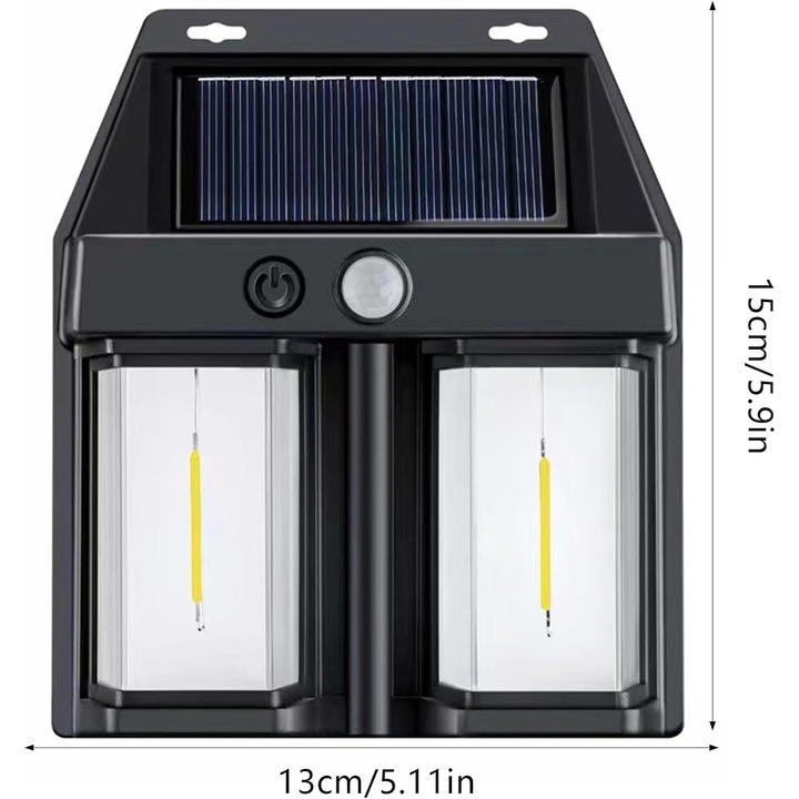 Декоративна соларна LED стенна лампа, за външна употреба, висяща, 800mAh, 15x13x6 см, черна