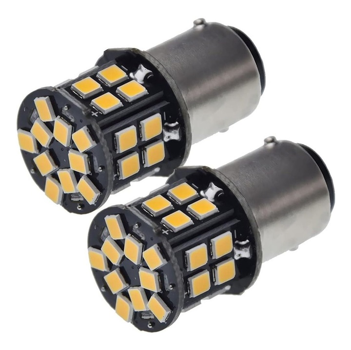 Set de 2 buc. Becuri LED, 30 SMD, BA15S 1156 (P21W), 12V, lumina portocalie canbus, pini opusi (180°)